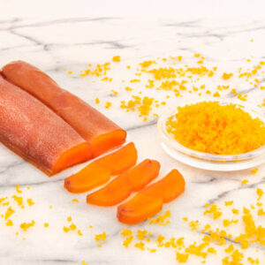 close up of a cut boutargue, dried mullet fish roe